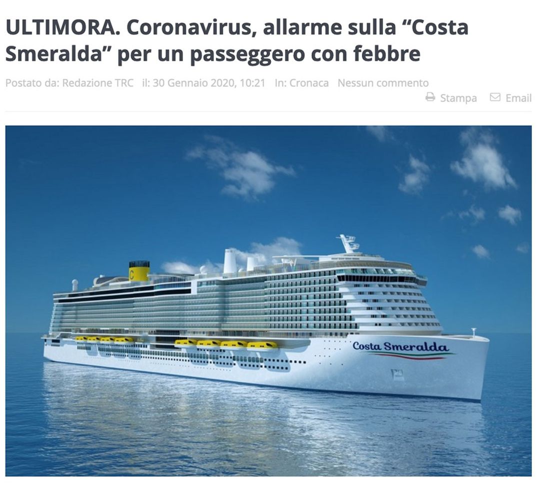 ULTIMORA. Coronavirus, allarme sulla “Costa Smeralda” per un passeggero con febbre