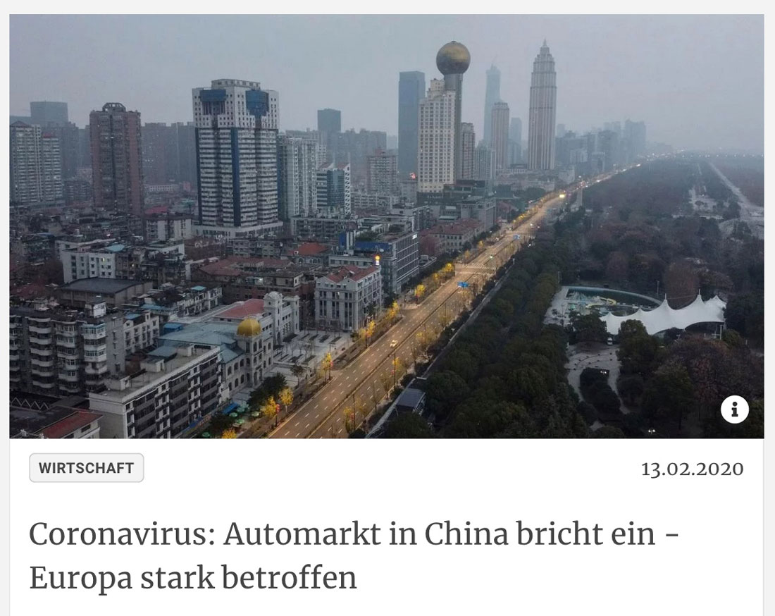 Coronavirus: Automarkt in China bricht ein - Europa stark betroffen