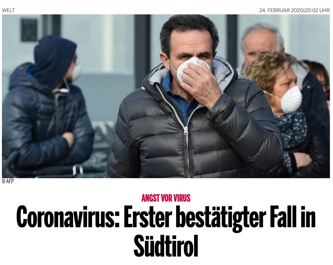 Coronavirus: Erster bestätigter Fall in Südtirol