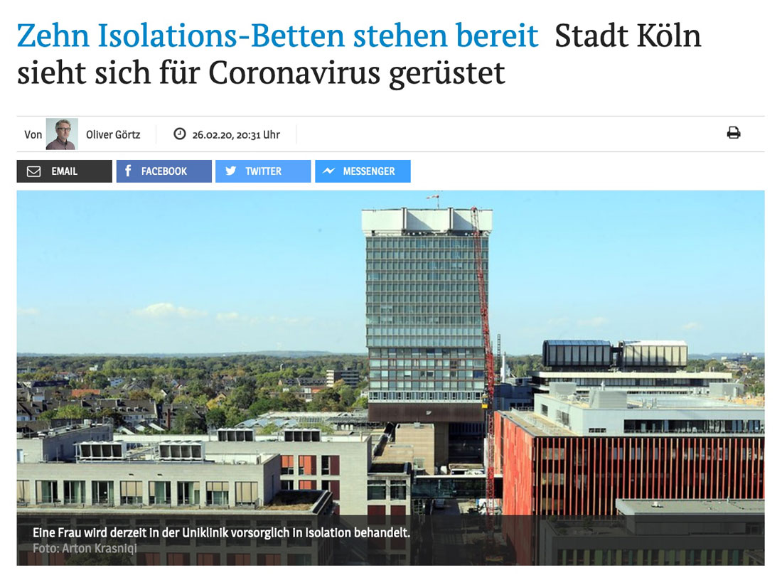 Zehn Isolations-Betten stehen bereit - Stadt Köln sieht sich für Coronavirus gerüstet